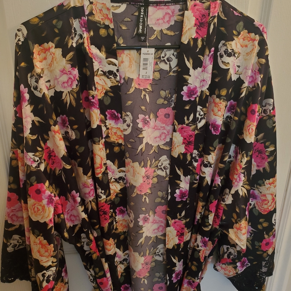 Floral Skull Satin and Lace robe